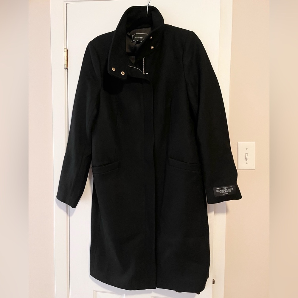Le Chateau Classic Black Wool Blend Coat - Picture 2 of 7